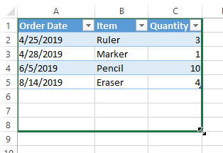 how to expand table excel
